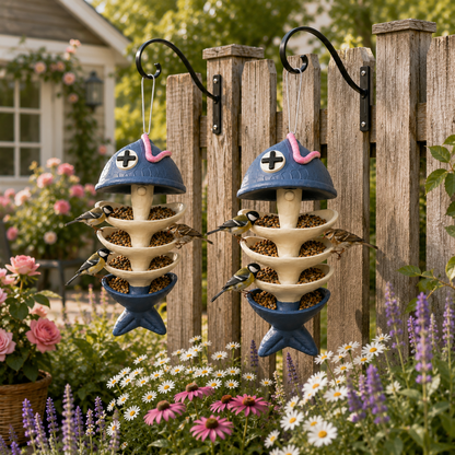 Fishbone Hanging Bird Feeder - Whimsical Outdoor Garden Decor for Bird Lovers