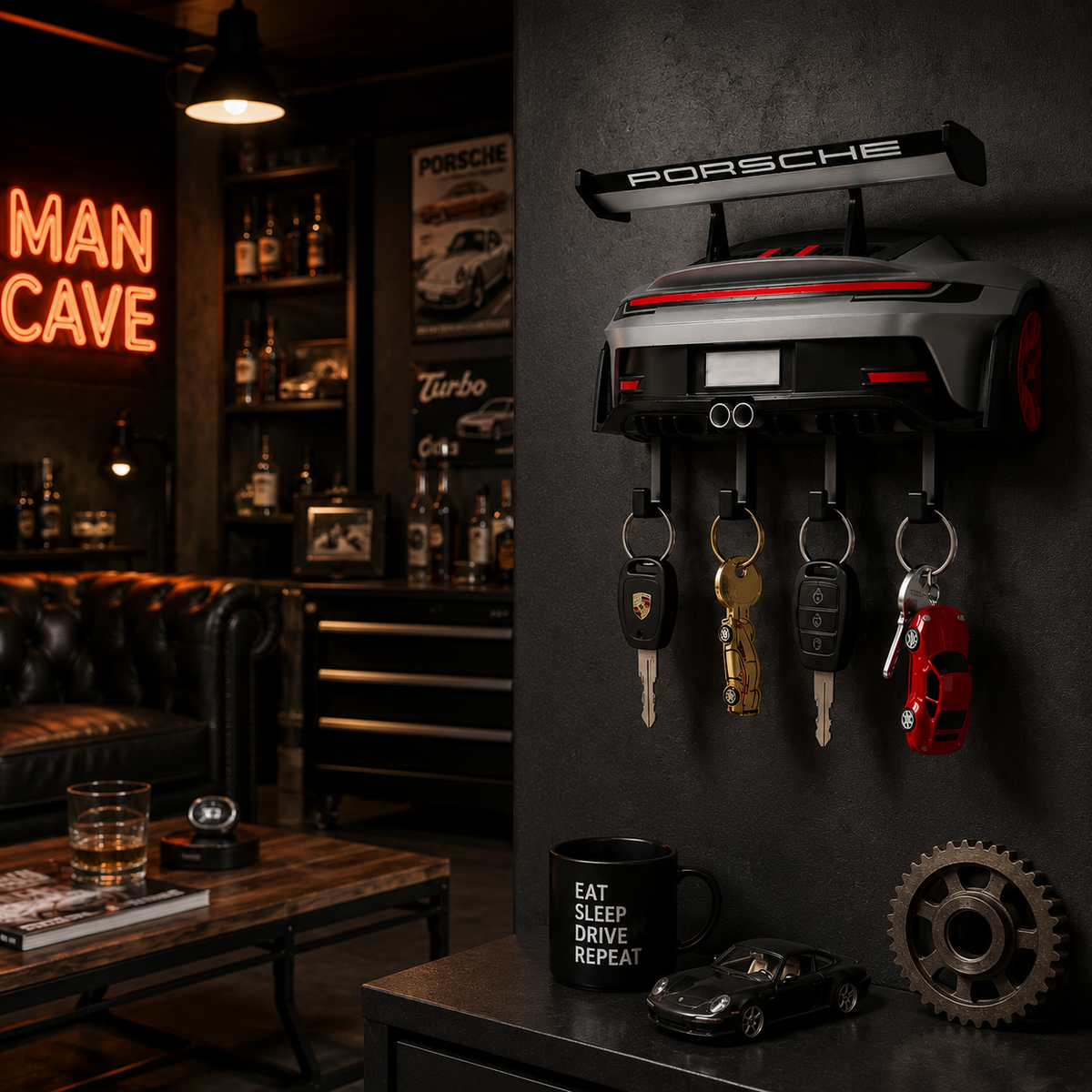 Sports Car Rear Wall Key Holder - Modern Garage Decor & Entryway Organizer For Car Lovers