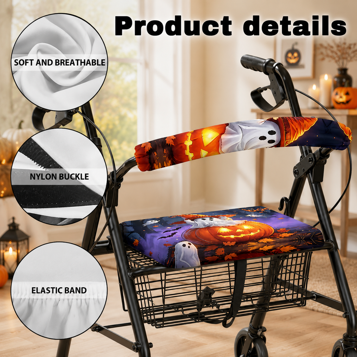Reusable Walker Seat and Handle Cover Set – Adjustable 2D Decorative Walker Accessories