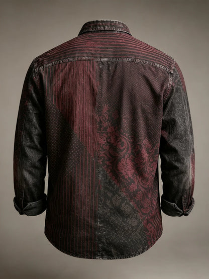 Moisture-Wicking  Abstract Geometric Gradient  Chest Pocket Long-Sleeve Casual Shirt