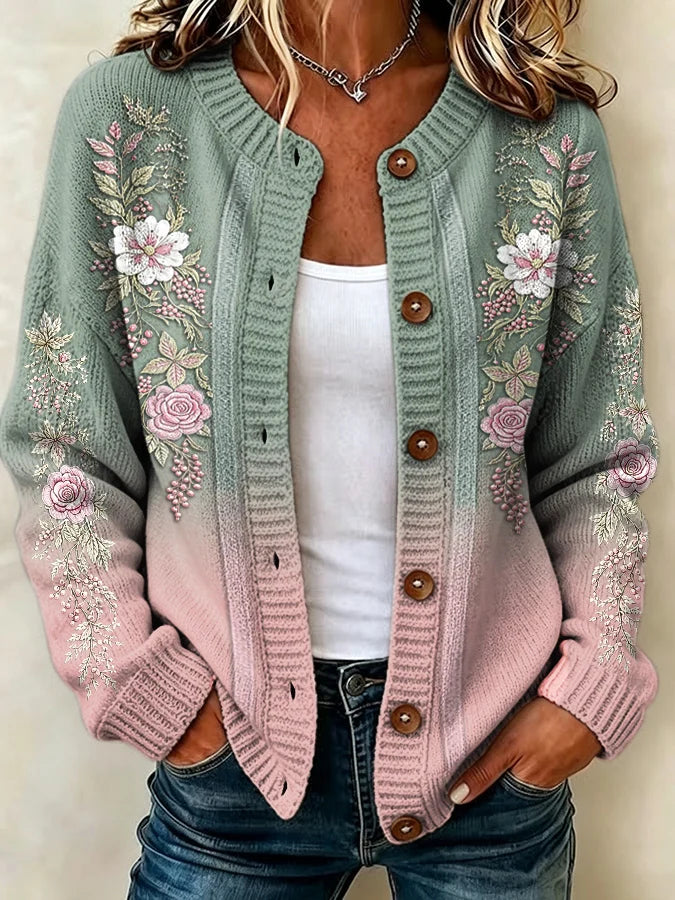 Women's Vintage Floral Printed Cardigan
