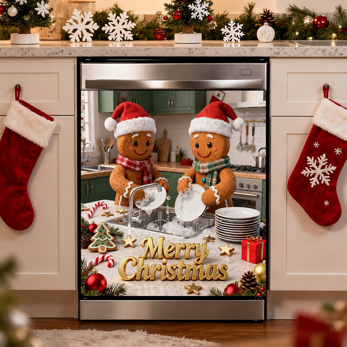 Reusable Christmas-Themed Dishwasher Decal – Festive 2D Printed Kitchen Decor