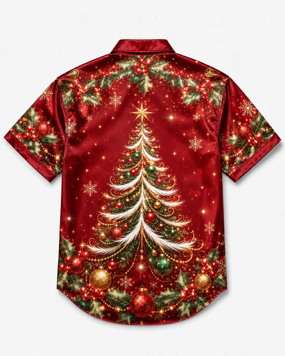 Silk Satin Breathable Christmas Tree Casual Shirt