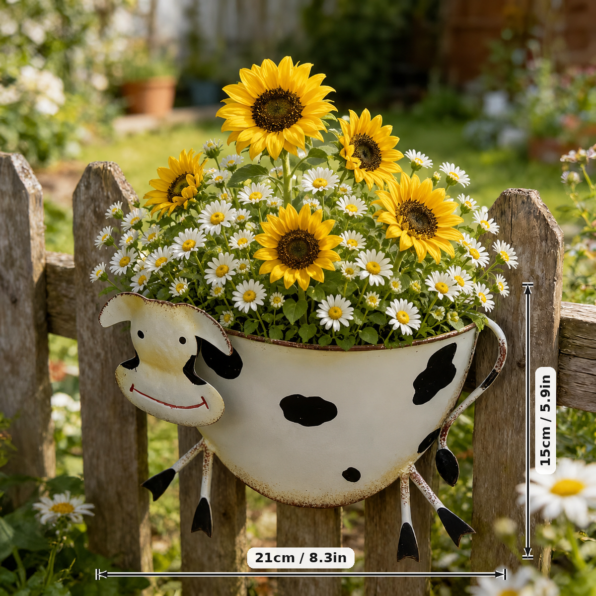 Rustic Farm Animal Metal Fence Planter – Pig, Cow & Rooster Hanging Flower Pot for Garden Decor