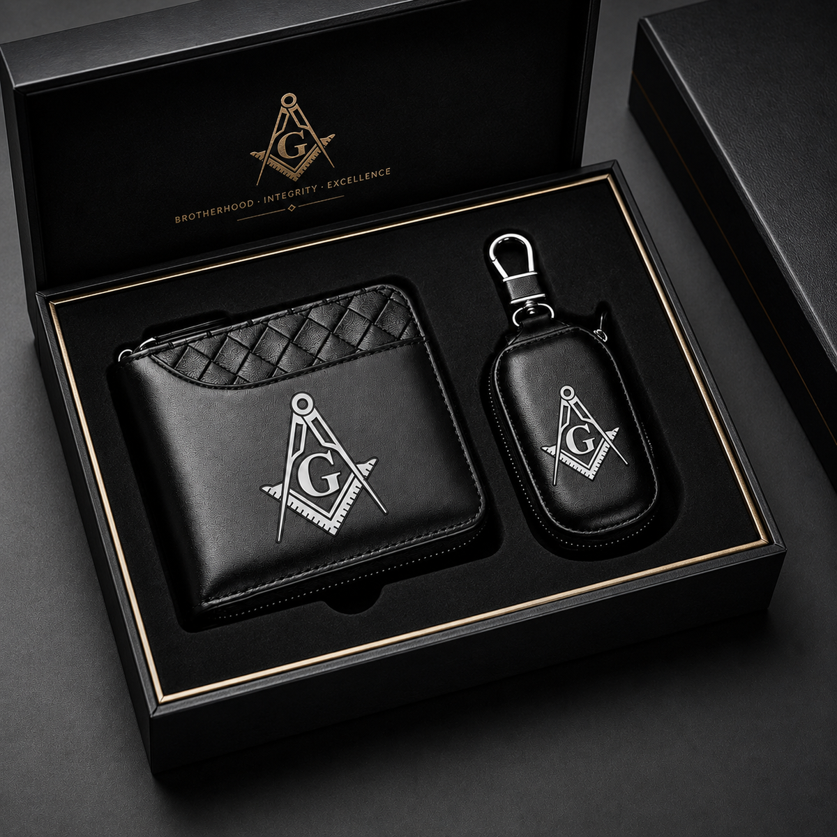 🧭 Masonic Wallet & Key Case Gift Set