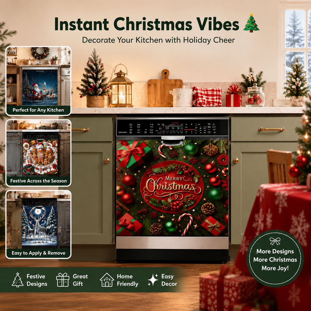 Reusable Christmas-Themed Dishwasher Decal – Festive 2D Printed Kitchen Decor