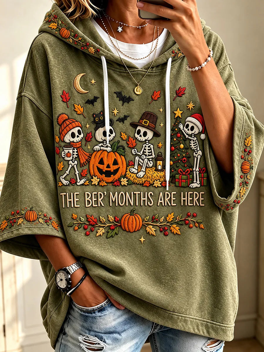 Women’s Vintage I'm Ready For The 'ber Months Skeleton Print Hoodie