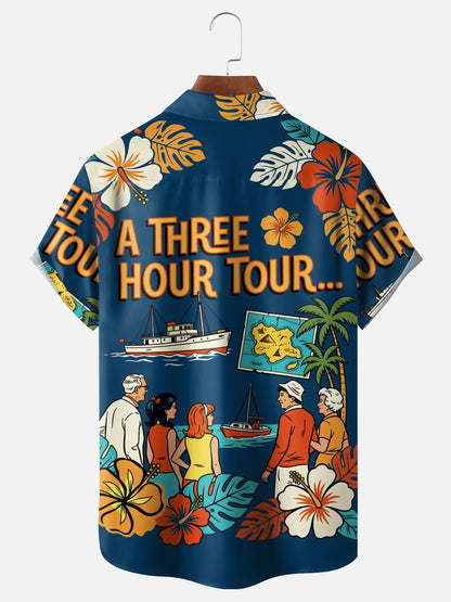 Moisture-Wicking Tropical Floral Chest Pocket Holiday Hawaiian Shirt