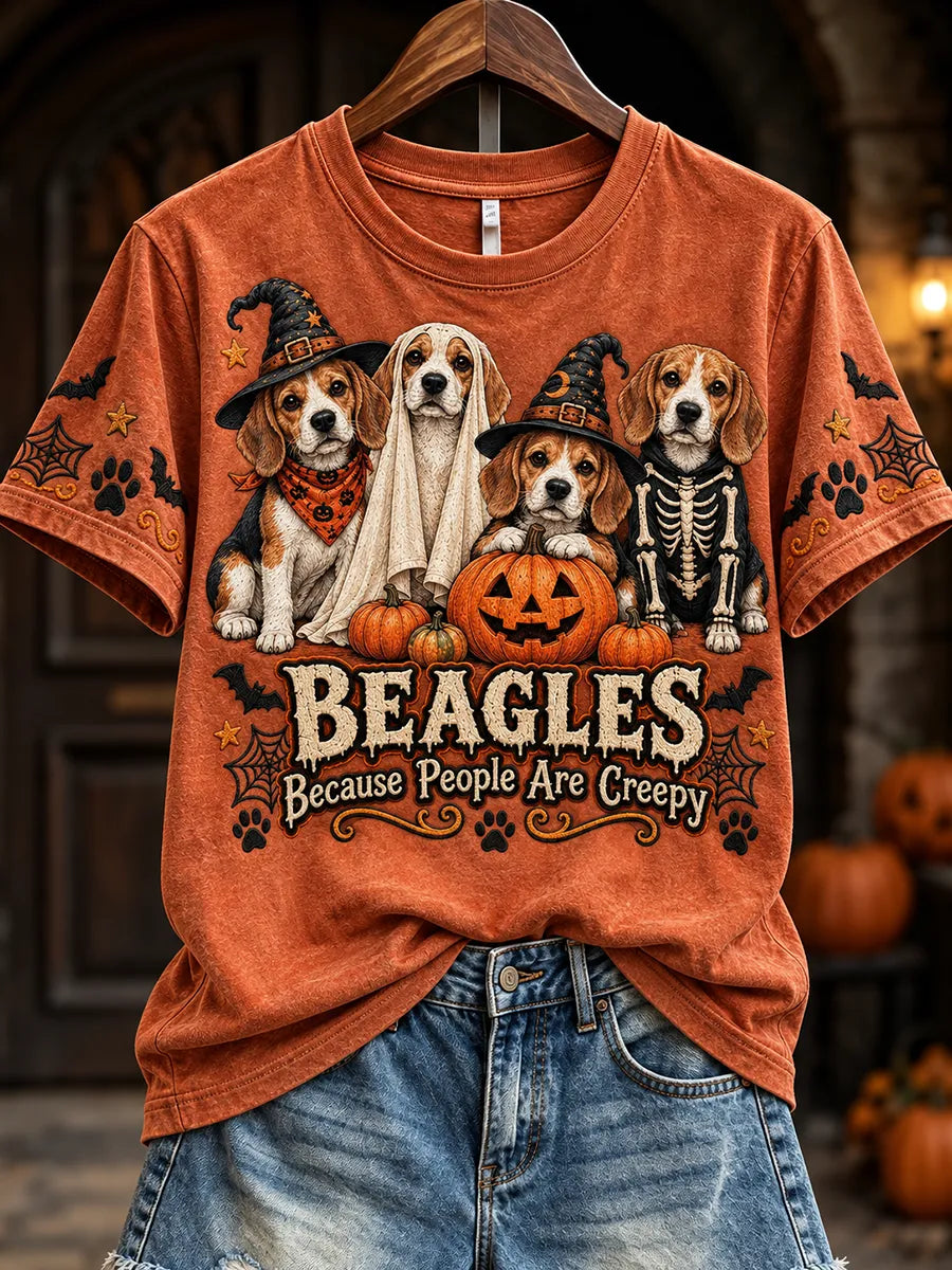 Women's Beagles Because People Are Creepy Halloween Print Short-sleeved T-shirt