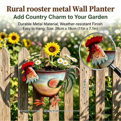 Rustic Farm Animal Metal Fence Planter – Pig, Cow & Rooster Hanging Flower Pot for Garden Decor