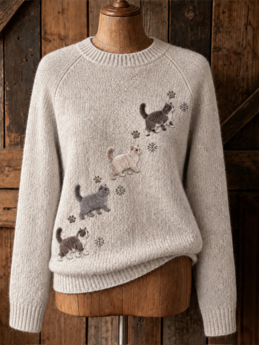 Women's cute cat design casual raglan sleeve sweater