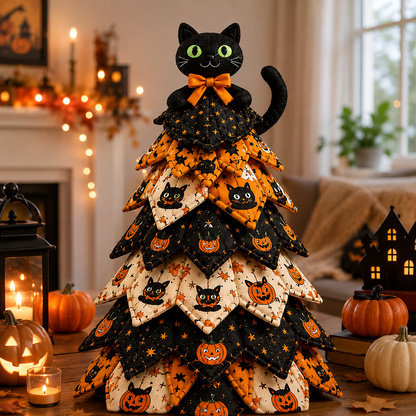 DIY Gothic Halloween Quilted Fabric Tree Kit – Layered Rose & Skull Tabletop Decoration
