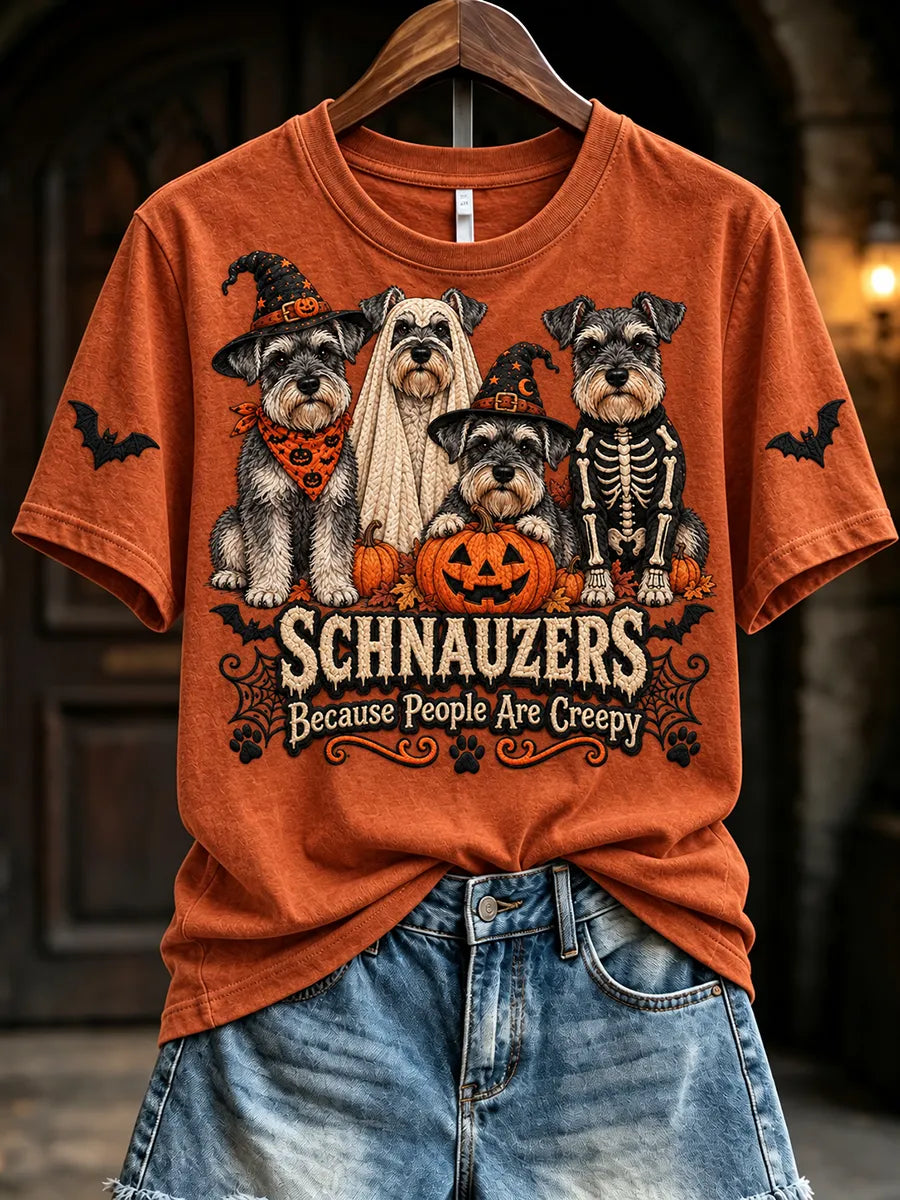 Women's Schnauzers Because People Are Creepy Halloween Print Short-sleeved T-shirt