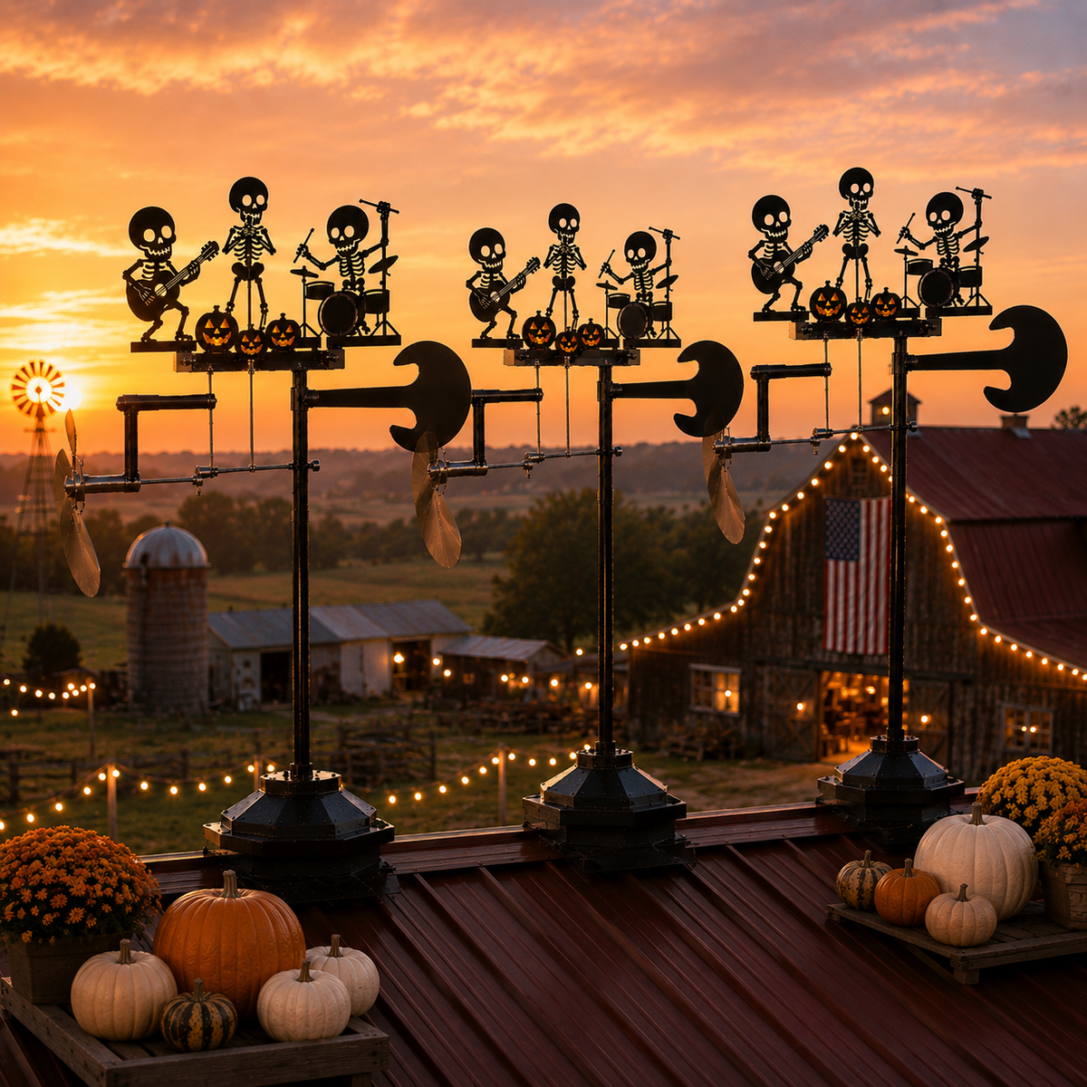 Halloween Skeleton Band Kinetic Wind Spinner - Metal Outdoor Garden Stake Decoration