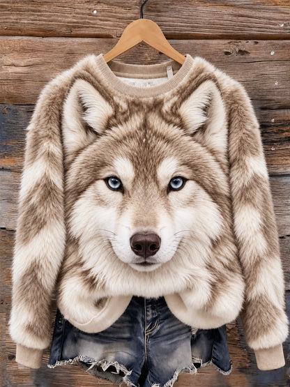 Women's Casual Animal Print Flannel Sweatshirt
