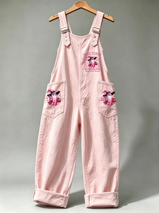 Women's Retro Breast Cancer Awareness Print Overalls