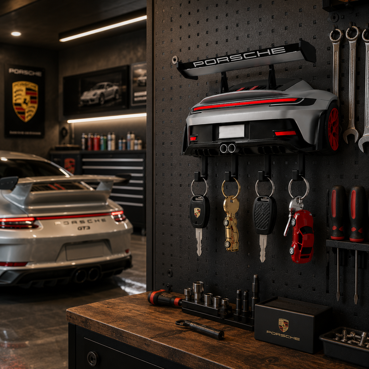 Sports Car Rear Wall Key Holder - Modern Garage Decor & Entryway Organizer For Car Lovers