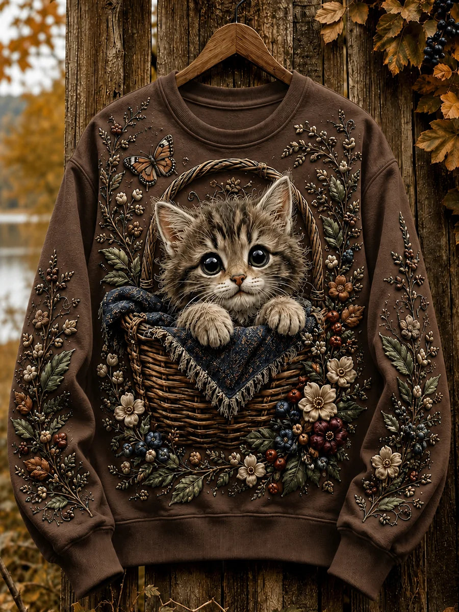 Women's Autumn Cute Cat Art Regular Sweatshirt