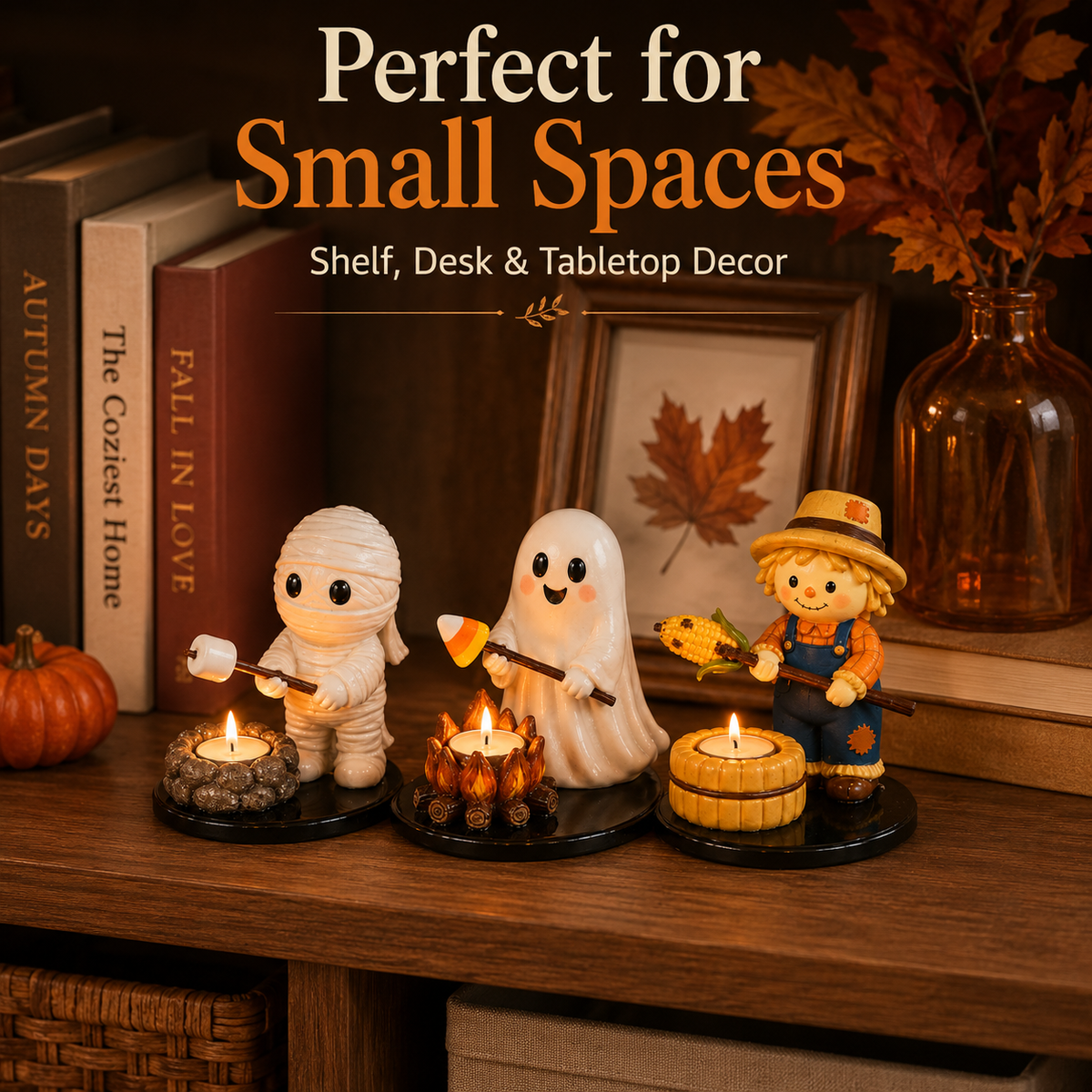 Halloween Campfire Tealight Holder Collection - Cute Ghost, Mummy & Scarecrow Tabletop Decor