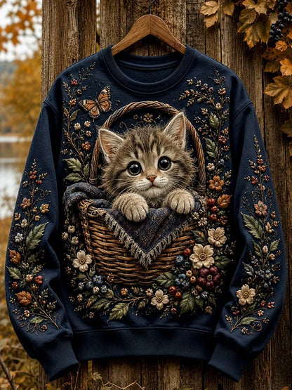 Women's Autumn Cute Cat Art Regular Sweatshirt