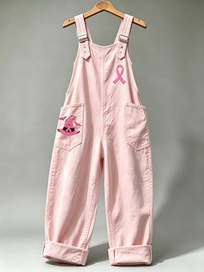 Women's Retro Breast Cancer Awareness Print Overalls