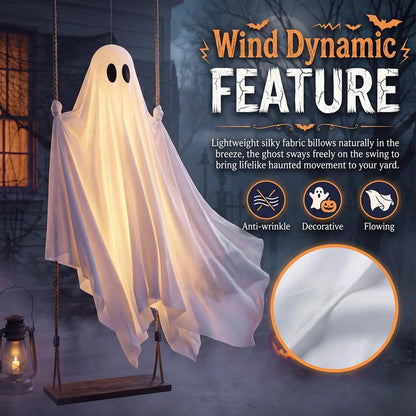 Halloween Light-Up Swinging Ghost Decoration With Remote Control