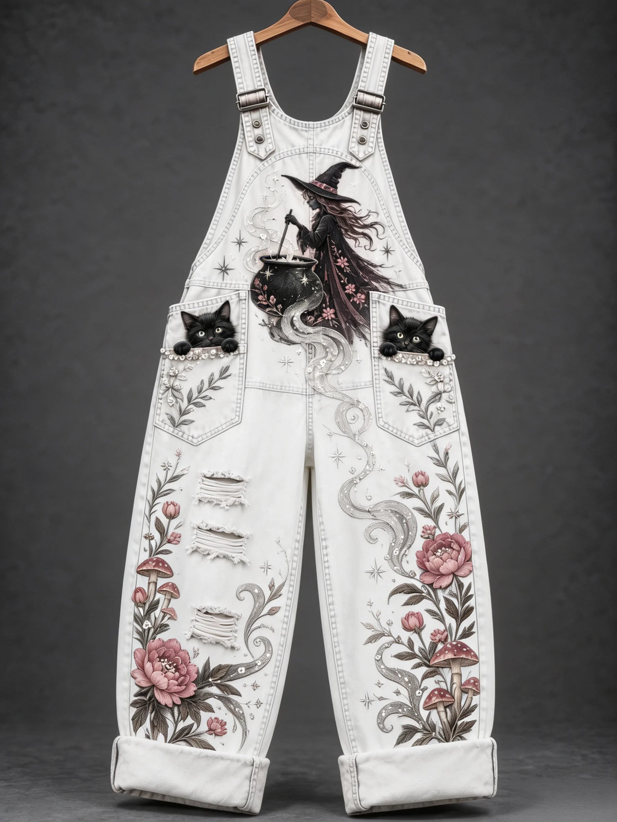 Women's Pink Witch‑Print Overalls