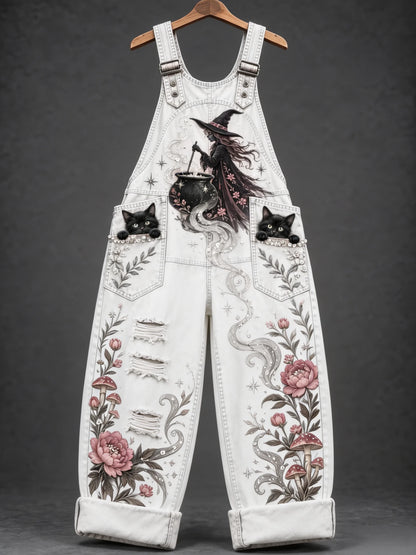 Women's Pink Witch‑Print Overalls