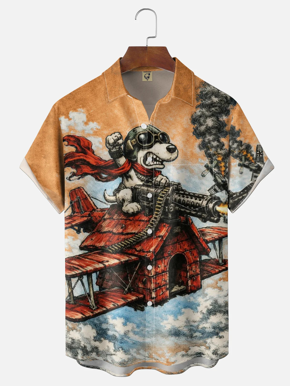 Moisture-Wicking Abstract Airplane & Dog Pattern and Chest Pocket Holiday Hawaiian Shirt