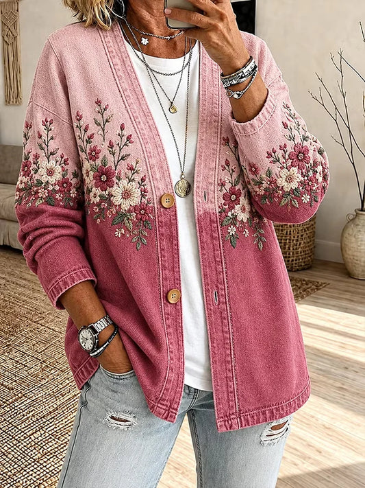Women's Pink Floral Comfort Cardigan