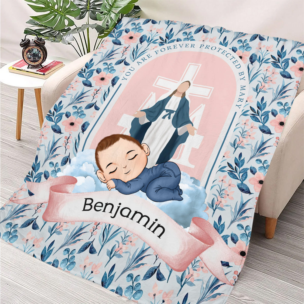 Protected By Mary Baby Blanket - Personalized Blanket