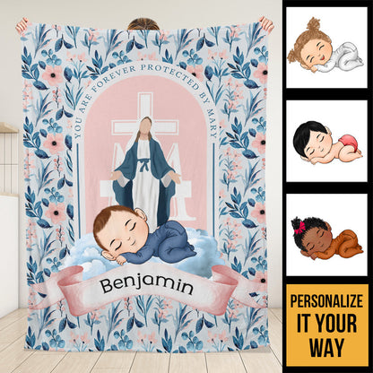 Protected By Mary Baby Blanket - Personalized Blanket