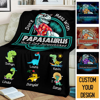 Personalized Blanket With Names - Papasaurus Hawaii Version