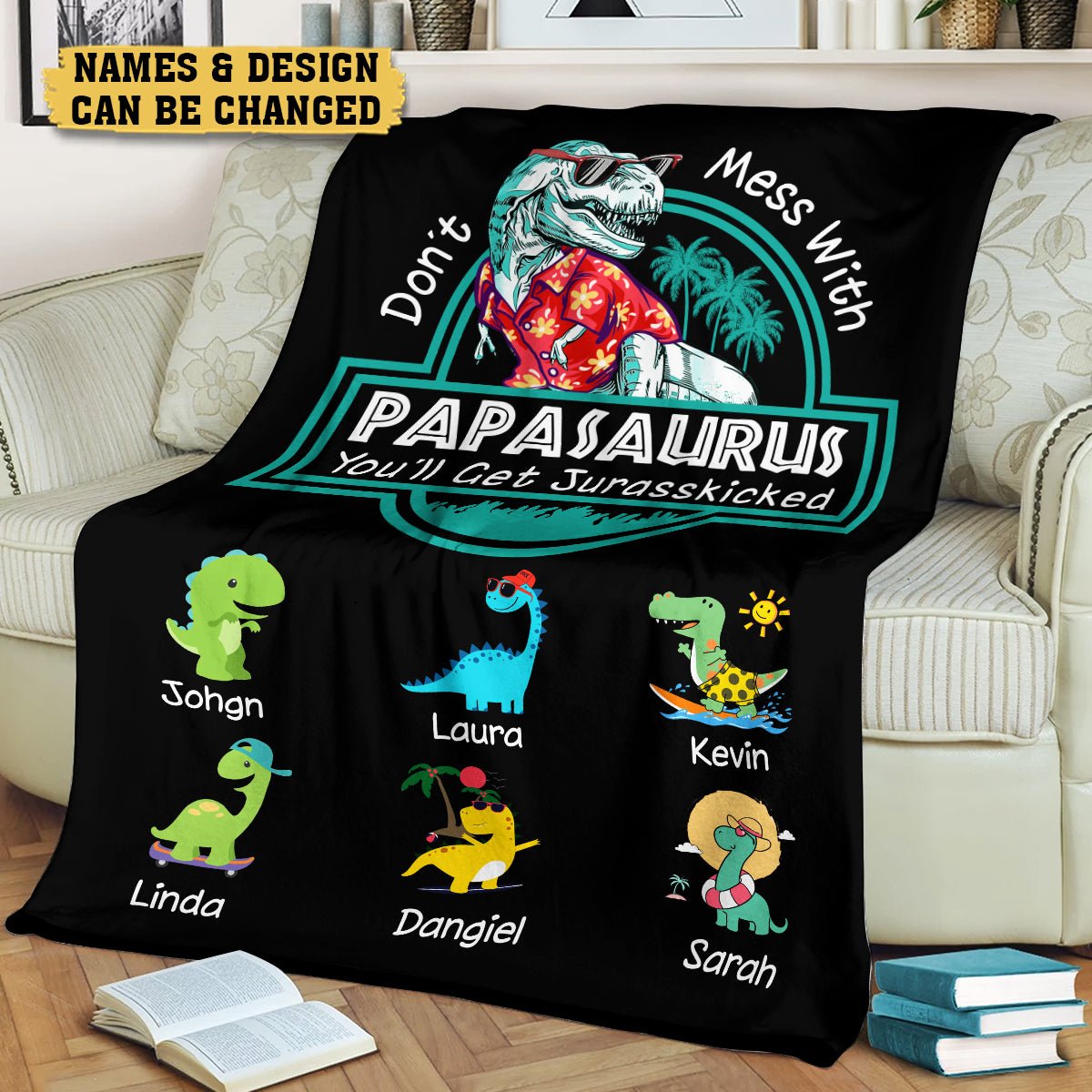 Personalized Blanket With Names - Papasaurus Hawaii Version