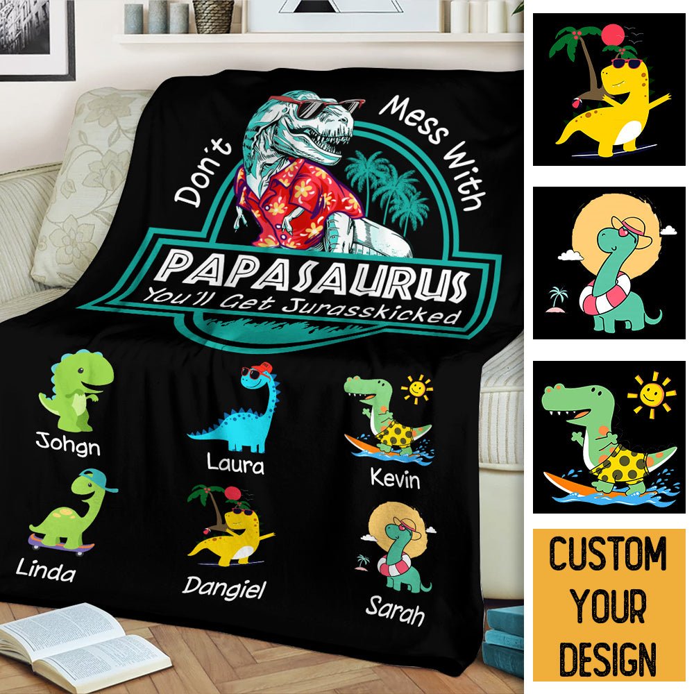 Personalized Blanket With Names - Papasaurus Hawaii Version